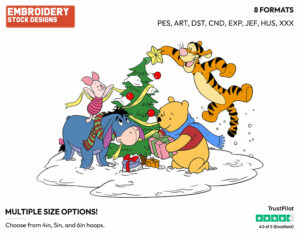 Winnie The Pooh, Piglet, Tigger, Eeyore Christmas Tree - Disney Characters - Christmas - Holiday Inspired Embroidery Design in 3 sizes & 8 formats