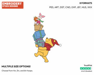 Winnie The Pooh, Piglet Presents - Disney Characters - Christmas - Holiday Inspired Embroidery Design in 3 sizes & 8 formats