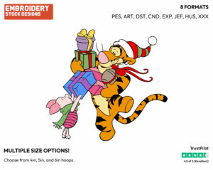 Tigger, Piglet Presents - Disney Characters - Christmas - Holiday Inspired Embroidery Design in 3 sizes & 8 formats