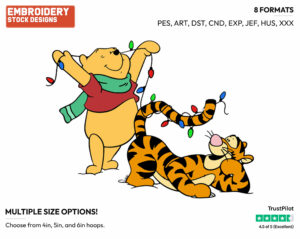Pooh, Tigger Christmas Lights - Disney Characters - Christmas - Holiday Inspired Embroidery Design in 3 sizes & 8 formats