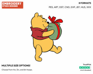 Winnie The Pooh Present - Disney Characters - Christmas - Holiday Inspired Embroidery Design in 3 sizes & 8 formats