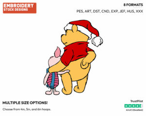 Winnie The Pooh, Piglet - Disney Characters - Christmas - Holiday Inspired Embroidery Design in 3 sizes & 8 formats