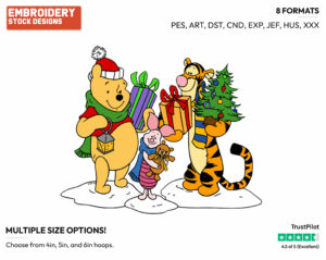 Winnie The Pooh, Tigger, Piglet - Disney Characters - Christmas - Holiday Inspired Embroidery Design in 3 sizes & 8 formats