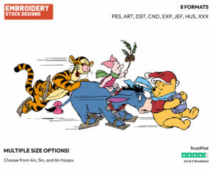 Pooh, Tigger, Piglet, Eeyore - Disney Characters - Christmas - Holiday Inspired Embroidery Design in 3 sizes & 8 formats