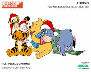 Winnie The Pooh, Tigger, Eeyore, Piglet - Disney Characters - Christmas - Holiday Inspired Embroidery Design in 3 sizes & 8 formats