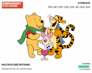 Winnie The Pooh, Tigger, Piglet Singing Carols - Disney Characters - Christmas - Holiday Inspired Embroidery Design in 3 sizes & 8 formats