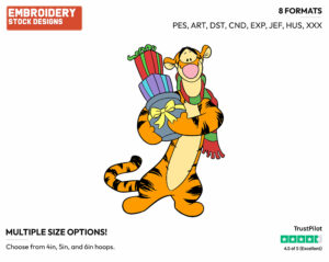 Tigger Carrying Presents - Disney Characters - Christmas - Holiday Inspired Embroidery Design in 3 sizes & 8 formats