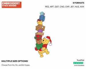 Winnie The Pooh Carrying Presents - Disney Characters - Christmas - Holiday Inspired Embroidery Design in 3 sizes & 8 formats