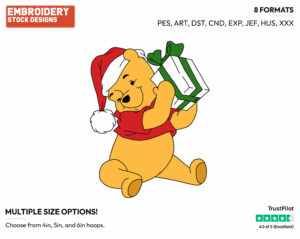 Winnie The Pooh, Present - Disney Characters - Christmas - Holiday Inspired Embroidery Design in 3 sizes & 8 formats