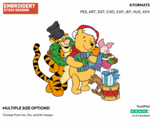 Winnie The Pooh, Tigger, Piglet - Disney Characters - Christmas - Holiday Inspired Embroidery Design in 3 sizes & 8 formats
