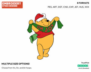 Winnie The Pooh, Banner - Disney Characters - Christmas - Holiday Inspired Embroidery Design in 3 sizes & 8 formats