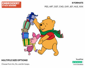 Winnie The Pooh, Piglet Carrying Presents - Disney Characters - Christmas - Holiday Inspired Embroidery Design in 3 sizes & 8 formats