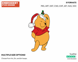 Winnie The Pooh Mistletoe - Disney Characters - Christmas - Holiday Inspired Embroidery Design in 3 sizes & 8 formats