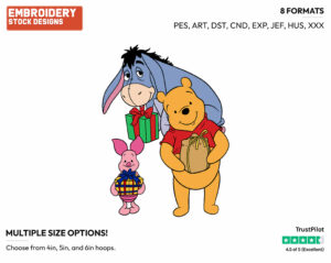 Winnie The Pooh, Eeyore, Piglet - Disney Characters - Christmas - Holiday Inspired Embroidery Design in 3 sizes & 8 formats