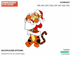 Tigger As Santa - Disney Characters - Christmas - Holiday Inspired Embroidery Design in 3 sizes & 8 formats
