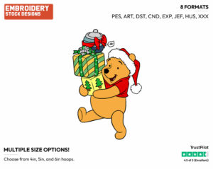 Winnie The Pooh Carrying Presents - Disney Characters - Christmas - Holiday Inspired Embroidery Design in 3 sizes & 8 formats