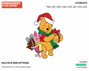 Winnie The Pooh, Piglet - Disney Characters - Christmas - Holiday Inspired Embroidery Design in 3 sizes & 8 formats