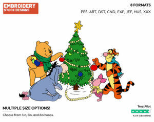Winnie The Pooh, Tigger, Eeyore, Piglet Decorating Christmas Tree - Disney Characters - Christmas - Holiday Inspired Embroidery Design in 3 sizes & 8 formats