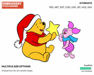 Winnie The Pooh, Piglet - Disney Characters - Christmas - Holiday Inspired Embroidery Design in 3 sizes & 8 formats
