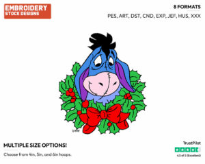 Eeyore Wreath - Disney Characters - Christmas - Holiday Inspired Embroidery Design in 3 sizes & 8 formats