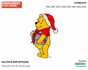 Winnie The Pooh - Disney Characters - Christmas - Holiday Inspired Embroidery Design in 3 sizes & 8 formats
