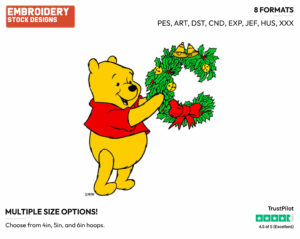 Winnie The Pooh - Disney Characters - Christmas - Holiday Inspired Embroidery Design in 3 sizes & 8 formats