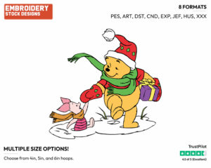 Winnie The Pooh, Piglet In The Snow - Disney Characters - Christmas - Holiday Inspired Embroidery Design in 3 sizes & 8 formats