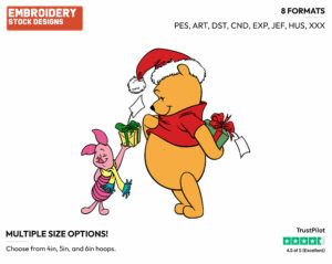 Winnie The Pooh, Piglet Exchanging Gifts - Disney Characters - Christmas - Holiday Inspired Embroidery Design in 3 sizes & 8 formats