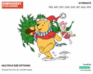 Winnie The Pooh, Piglet, Christmas Tree - Disney Characters - Christmas - Holiday Inspired Embroidery Design in 3 sizes & 8 formats