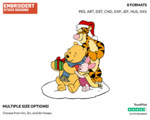 Winnie The Pooh, Piglet, Tigger - Disney Characters - Christmas - Holiday Inspired Embroidery Design in 3 sizes & 8 formats