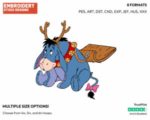 Eeyore Wearing Antlers - Disney Characters - Christmas - Holiday Inspired Embroidery Design in 3 sizes & 8 formats
