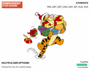 Tigger's Presents - Disney Characters - Christmas - Holiday Inspired Embroidery Design in 3 sizes & 8 formats