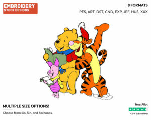 Winnie The Pooh, Tigger, Piglet Singing Christmas Carols - Disney Characters - Christmas - Holiday Inspired Embroidery Design in 3 sizes & 8 formats