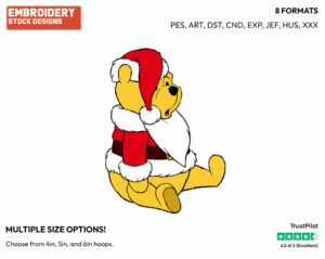 Winnie The Pooh As Santa - Disney Characters - Christmas - Holiday Inspired Embroidery Design in 3 sizes & 8 formats