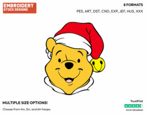 Winnie The Pooh Wearing Santa Hat - Disney Characters - Christmas - Holiday Inspired Embroidery Design in 3 sizes & 8 formats