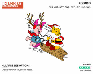Winnie The Pooh, Piglet Sled - Disney Characters - Christmas - Holiday Inspired Embroidery Design in 3 sizes & 8 formats
