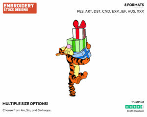 Tigger Carrying Presents - Disney Characters - Christmas - Holiday Inspired Embroidery Design in 3 sizes & 8 formats