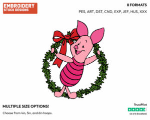 Piglet Wreath - Disney Characters - Christmas - Holiday Inspired Embroidery Design in 3 sizes & 8 formats