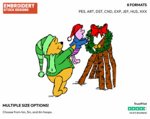 Winnie The Pooh, Piglet Wreath - Disney Characters - Christmas - Holiday Inspired Embroidery Design in 3 sizes & 8 formats