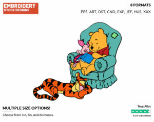 Winnie The Pooh, Tigger, Piglet Napping - Disney Characters - Christmas - Holiday Inspired Embroidery Design in 3 sizes & 8 formats