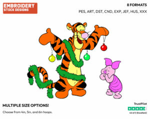 Tigger, Piglet - Disney Characters - Christmas - Holiday Inspired Embroidery Design in 3 sizes & 8 formats