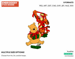 Winnie The Pooh, Tigger Wrapping Presents - Disney Characters - Christmas - Holiday Inspired Embroidery Design in 3 sizes & 8 formats