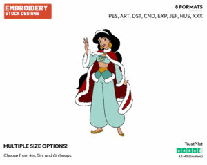Jasmine - Disney Characters - Christmas - Holiday Inspired Embroidery Design in 3 sizes & 8 formats