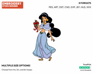Jasmine - Disney Characters - Christmas - Holiday Inspired Embroidery Design in 3 sizes & 8 formats