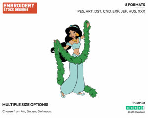 Jasmine Garland - Disney Characters - Christmas - Holiday Inspired Embroidery Design in 3 sizes & 8 formats