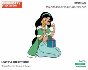 Jasmine's Present - Disney Characters - Christmas - Holiday Inspired Embroidery Design in 3 sizes & 8 formats