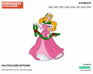 Aurora - Disney Characters - Christmas - Holiday Inspired Embroidery Design in 3 sizes & 8 formats