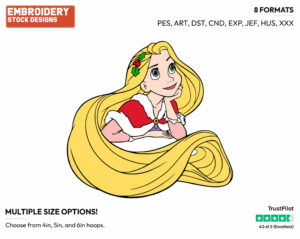 Rapunzel - Disney Characters - Christmas - Holiday Inspired Embroidery Design in 3 sizes & 8 formats