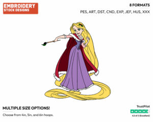 Rapunzel, Paintbrush - Disney Characters - Christmas - Holiday Inspired Embroidery Design in 3 sizes & 8 formats