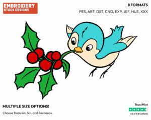 Bird Holding Mistletoe - Disney Characters - Christmas - Holiday Inspired Embroidery Design in 3 sizes & 8 formats